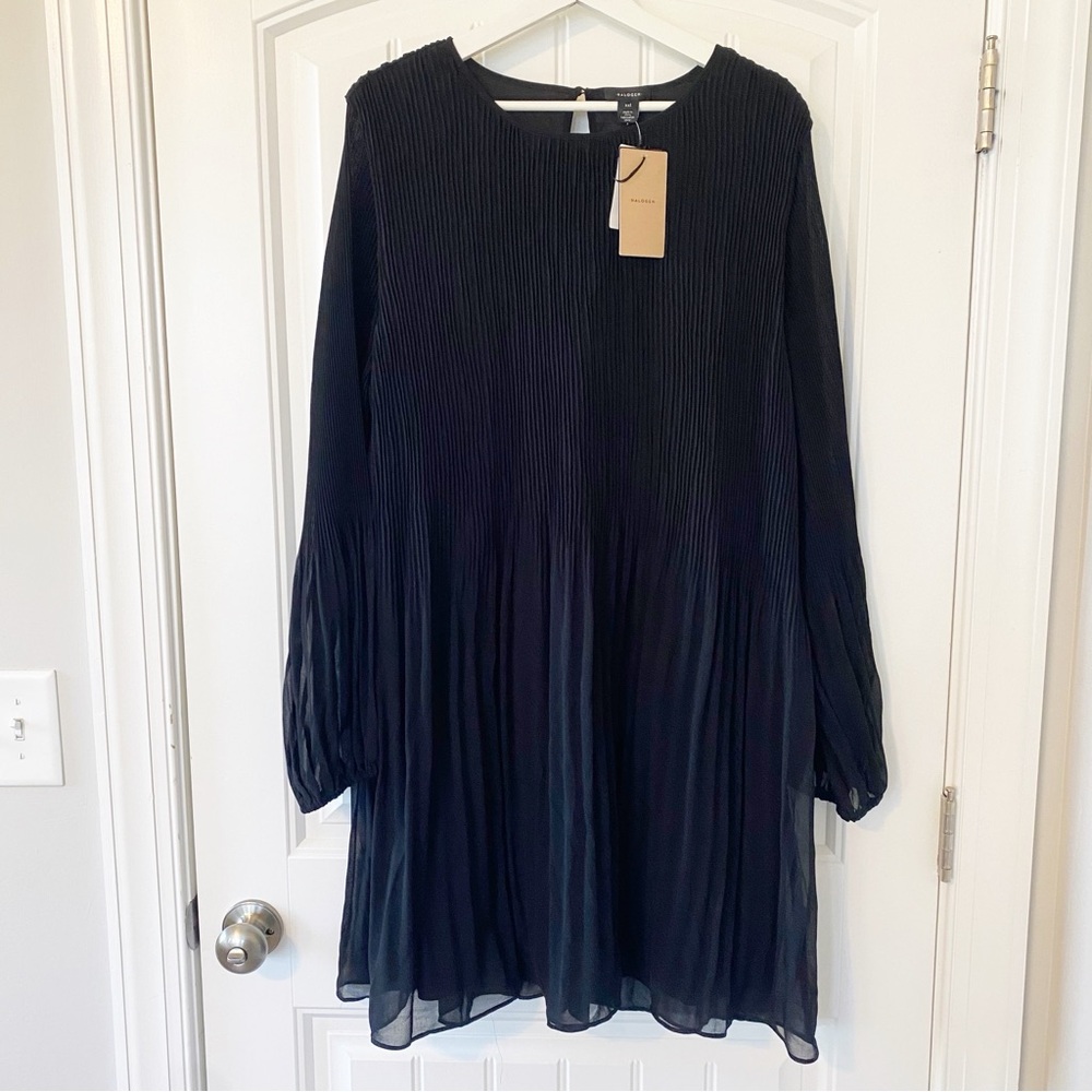 HALOGEN I NWT Plissé Long Sleeve Dress, Black